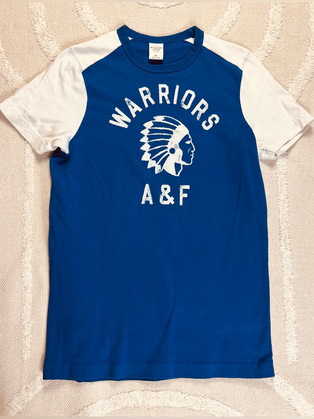 Vintage Y2K Abercrombie & Fitch “Warriors” Raglan Tee – Royal Blue & White – XL - Picture 3 of 9